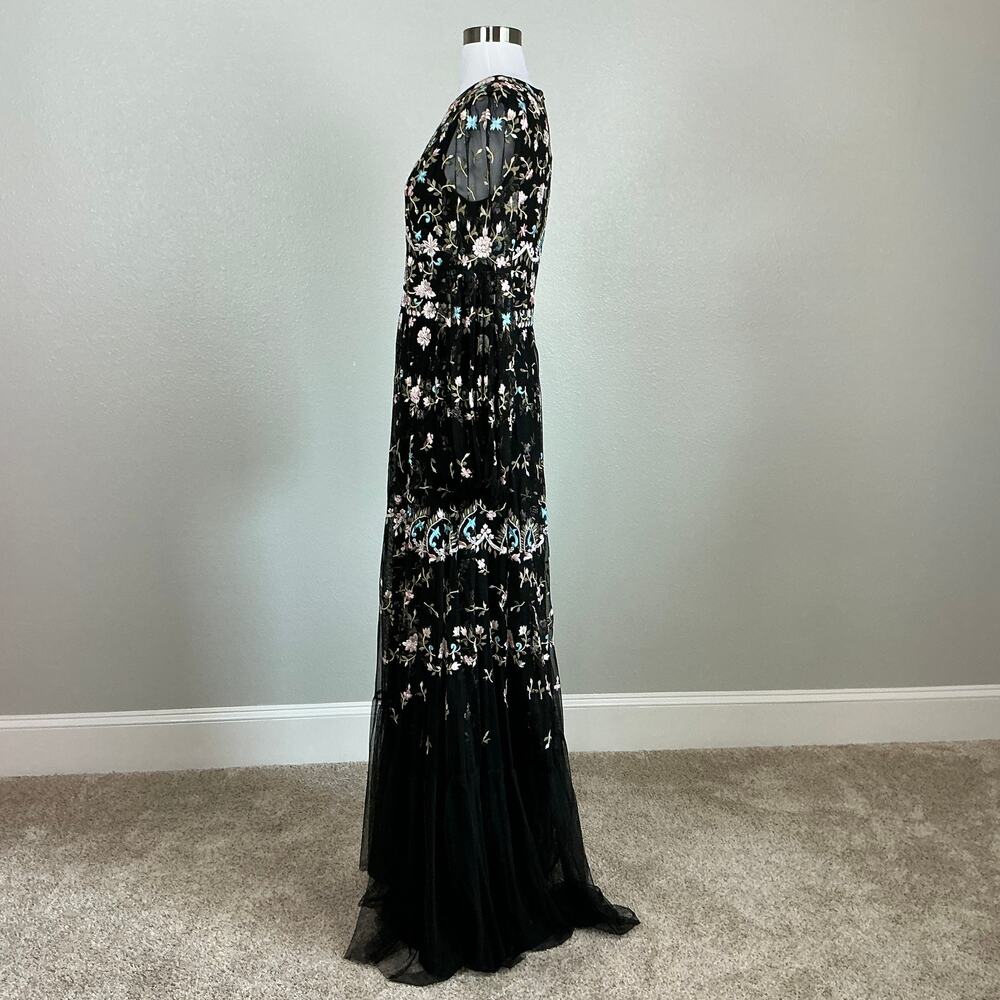 Mac Duggal 35111 Black Evening Gown Floral Embroidered Long Sleeve Dress Size 18 - Picture 6 of 12